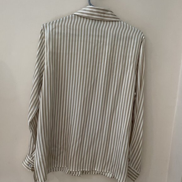 Vintage Pure Silk Button Down Shirt Women’s Large Beige Stripe Quiet Luxury - Picture 3 of 9